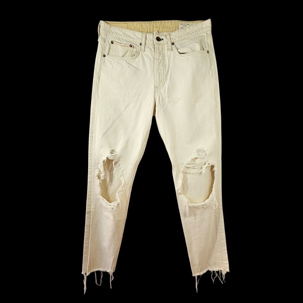Rag Bone Ecru Rosa Boyfriend Ripped Jeans Women 27x30 High Rise Button Fly
